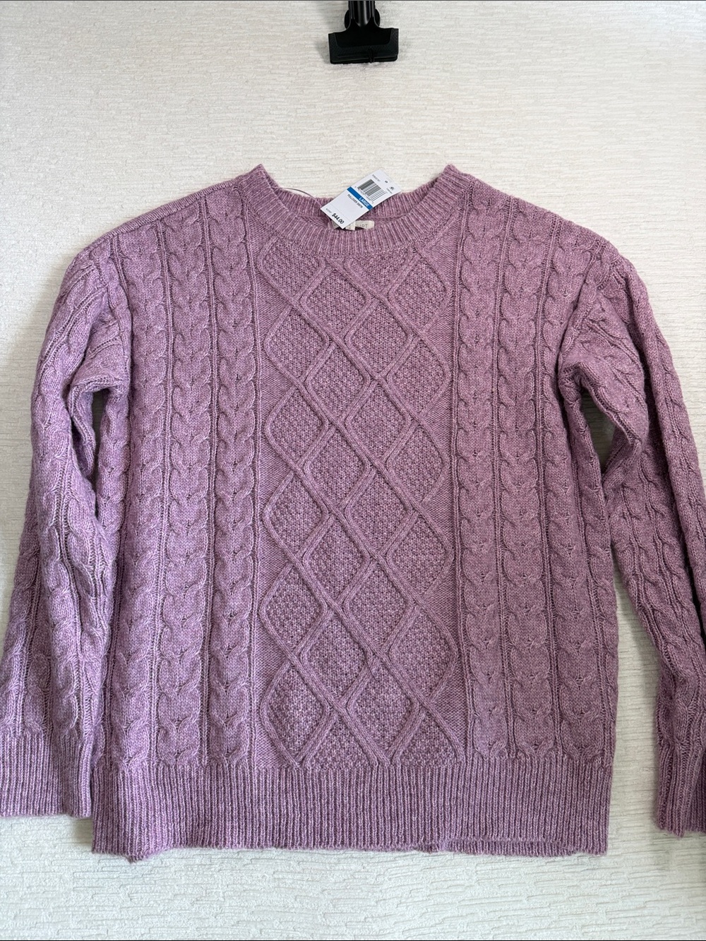 Ultra Flirt Women's Pullover Cable Knit Crewneck Sweater - Purple